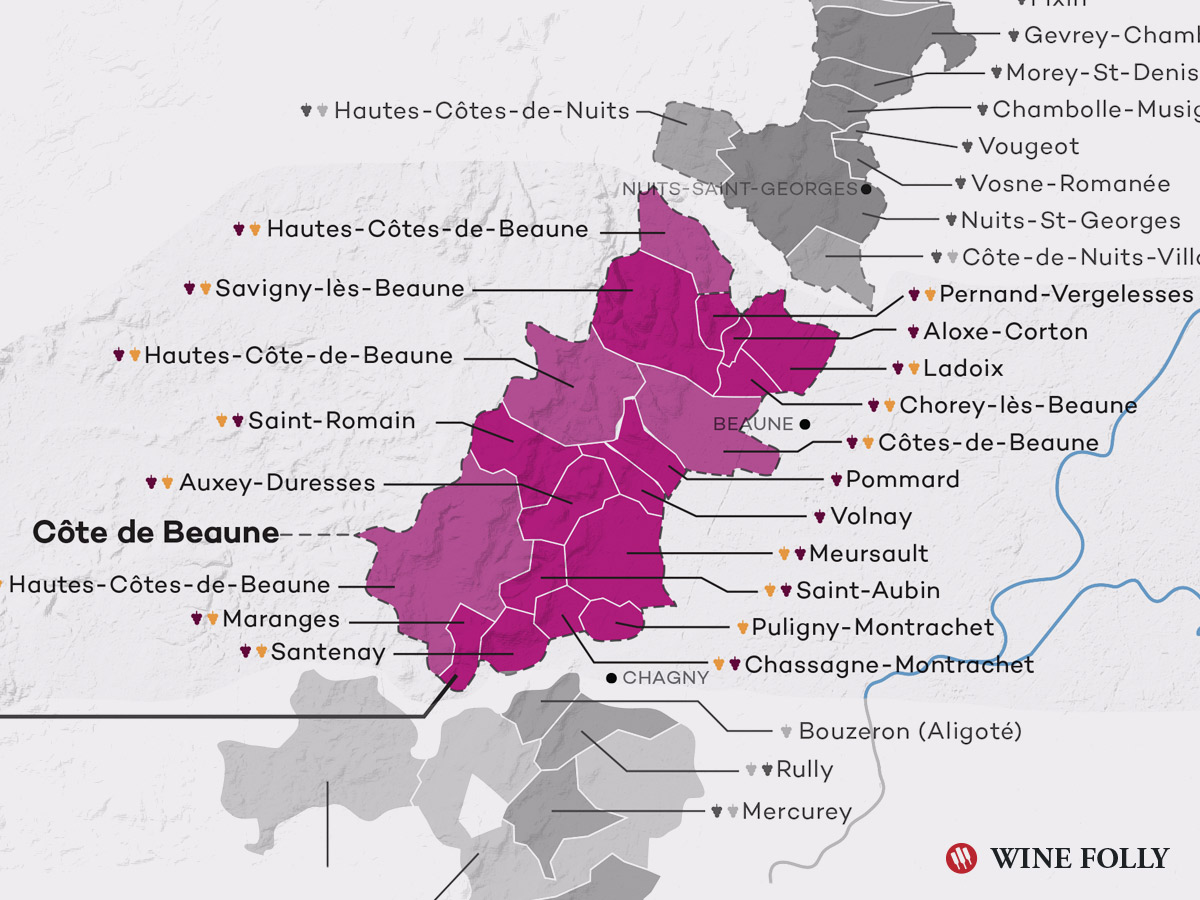 CĂ´te de Beaune wine map of Burgundy Bourgogne by Wine Folly