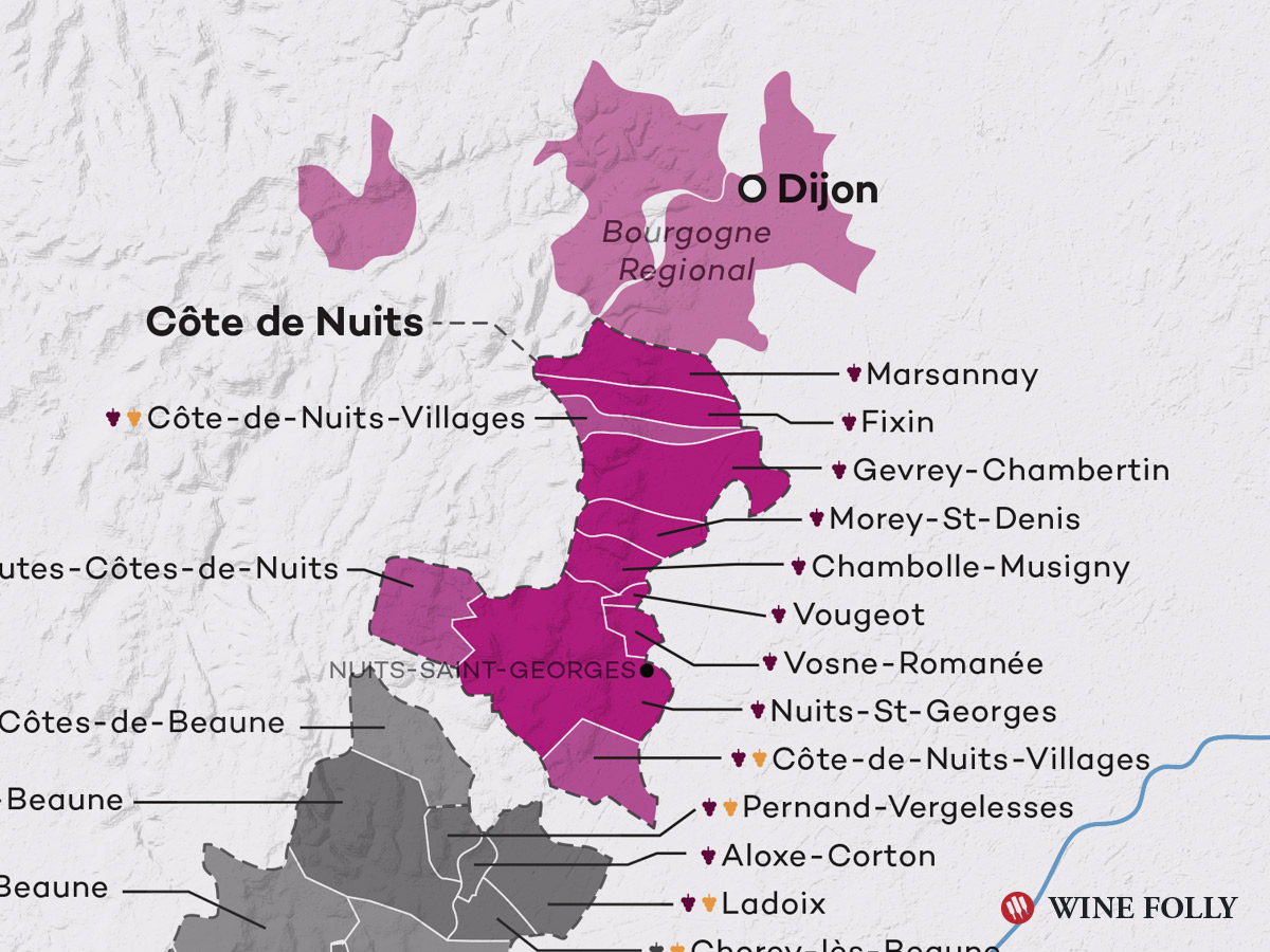 CĂ´te de Nuits Bourgogne Burgundy Wine Map by Wine Folly